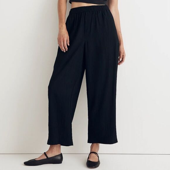Madewell Petite Straight Leg Crop Pants Size XS Petite in Crinkled Crepe | Black - Picture 1 of 8